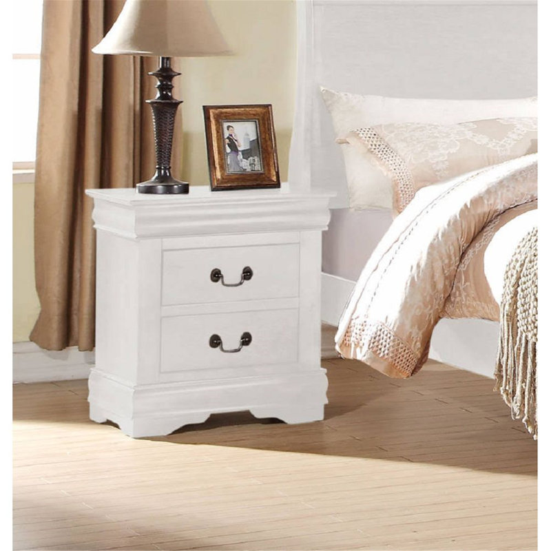 White Pine 2-Drawer Nightstand with Brushed Nickel Handles