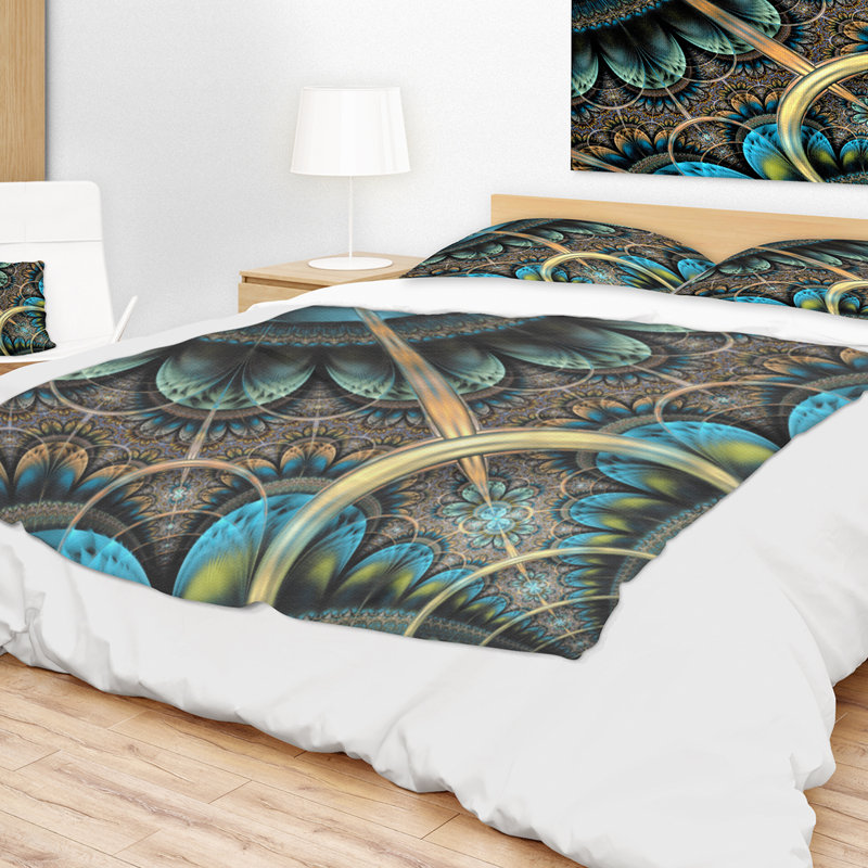Couverture fractale, L 59 po x L 71 po, Brun et bleu