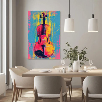 1Pc Framed Canvas Poster Print Violin, Abstract Color Collage, Pop Art Style Wall Art Decor, Perfect for Room Decor Living Room Bedroom Office Kitchen