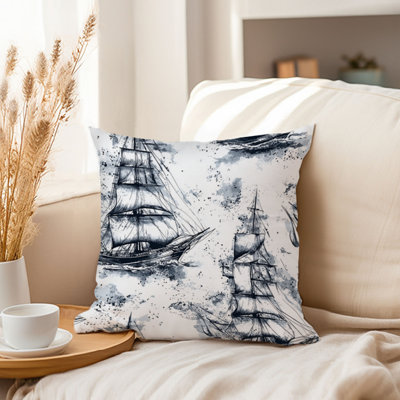 Beach and Coastal Sailboat Ships Pattern III Nautical Throw Pillow Cover
