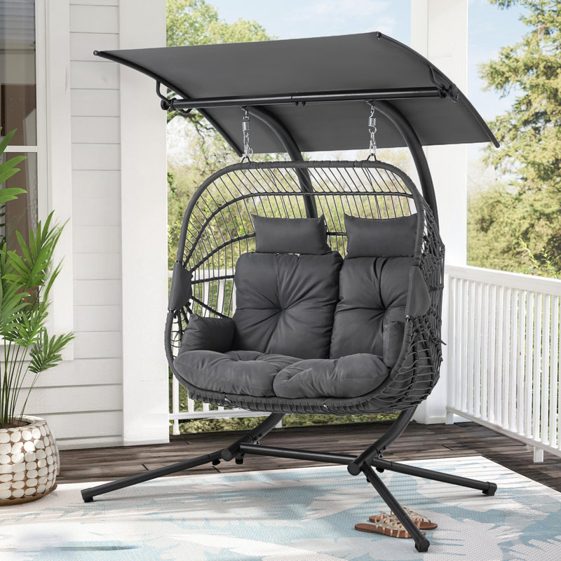 Fauteuil pour 2 personnes avec auvent, balancelle avec support et coussin Valoris