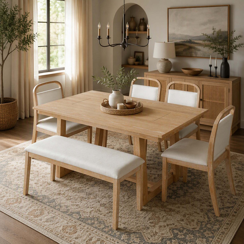 Solid Wood Top Dining Set, Natural, Natural