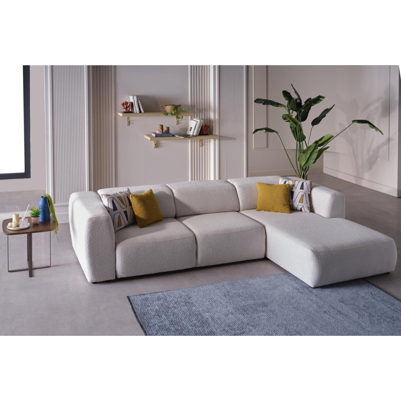 Fima Upholstered L-Shaped Sectional Left Hand Facing, White Fabric