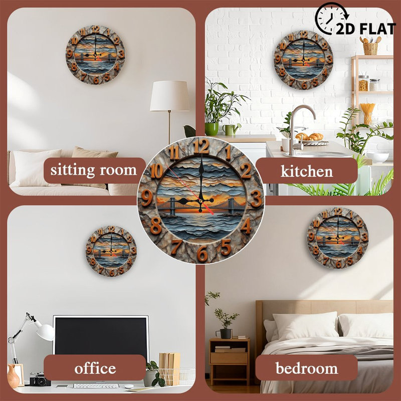 2D Sunset Wall Clock with Bridge Design