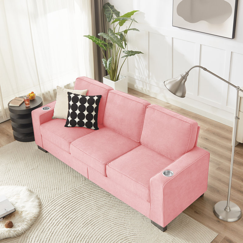Canapé Mordern avec 2 porte-gobelets 83,8 po l 83,86 po Snowfleece (rose), Rose