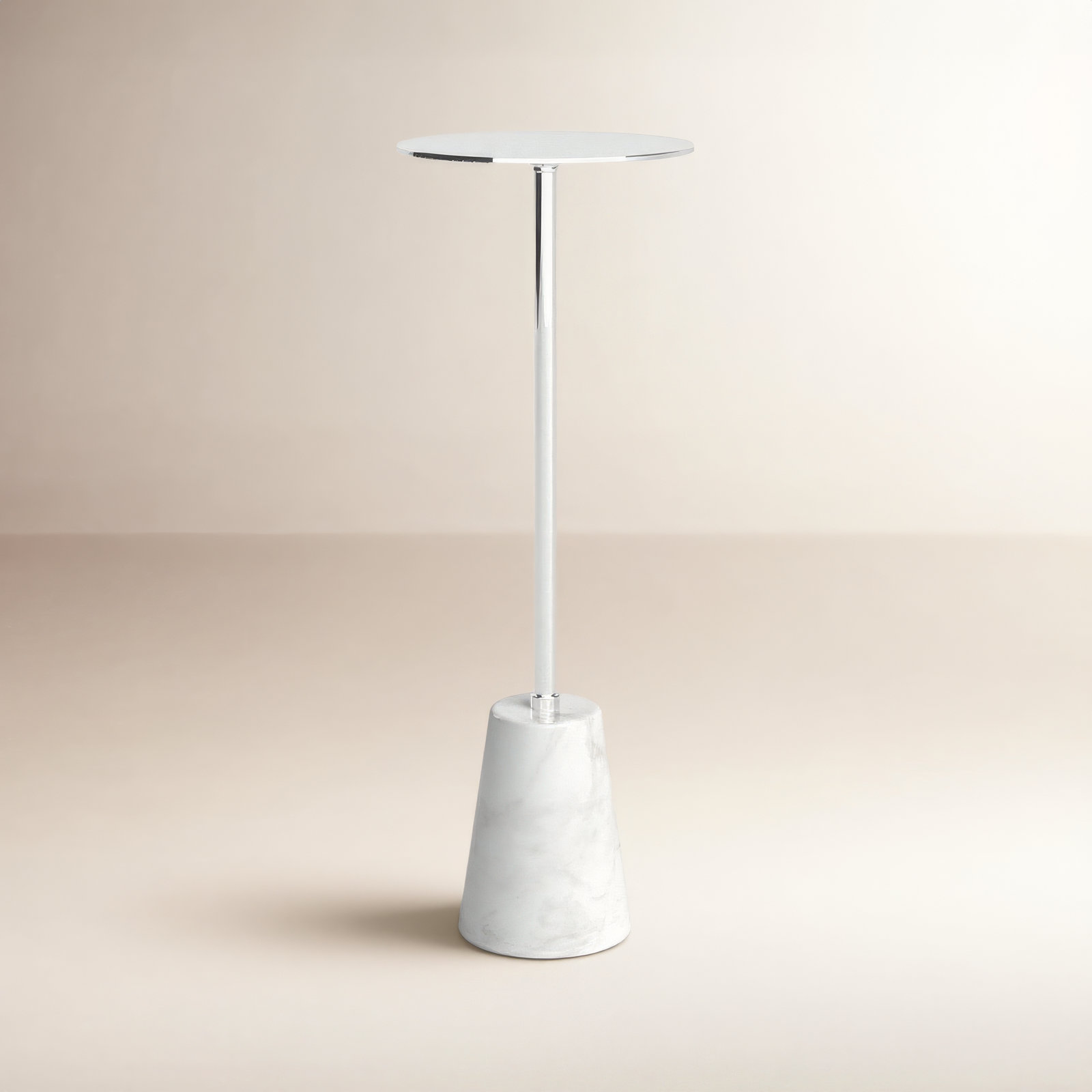 Maisel Metal and Marble Pedestal End Table, White, Silver