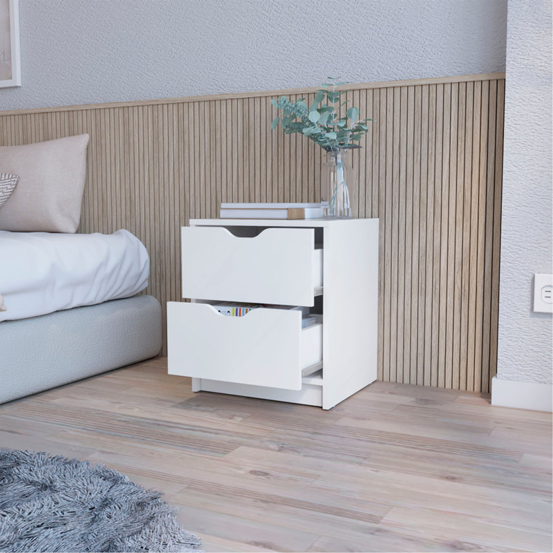 White 2-Drawer Nightstand, White