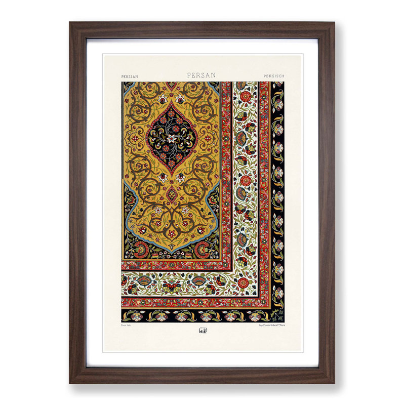 A Floral Persian Pattern by Albert Racinet - Picture Frame Painting Print on MDF, Walnut Framed, 65cm H x 48cm W x 2cm D