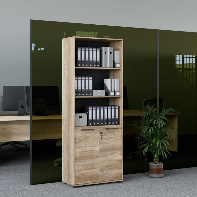 Bibliothèque moderne avec de nombreuses tablettes, 28,3 x 73,6 x 13,4 pouces | Panneau de particules revêtu de mélamine à 100%, conception murale | Solution de rangement élégante pour la maison ou le bureau