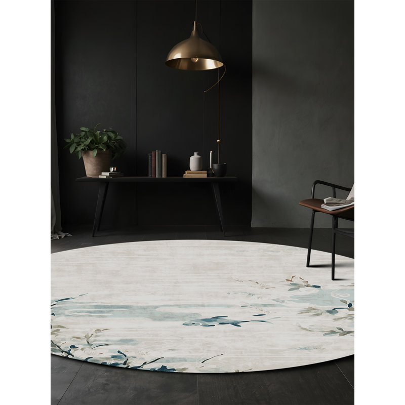 Tapis gris lavable à la machine, Rond 7 pi