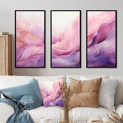 Tuba Terrain Mountainous Mauve II - Liquid Ink Abstract Canvas Art Set