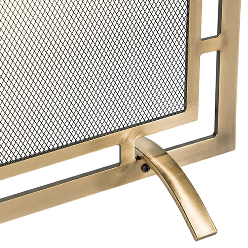 Gatsby Mesh Fireplace Screen - Single Panel, Steel Frame, Aged Brass