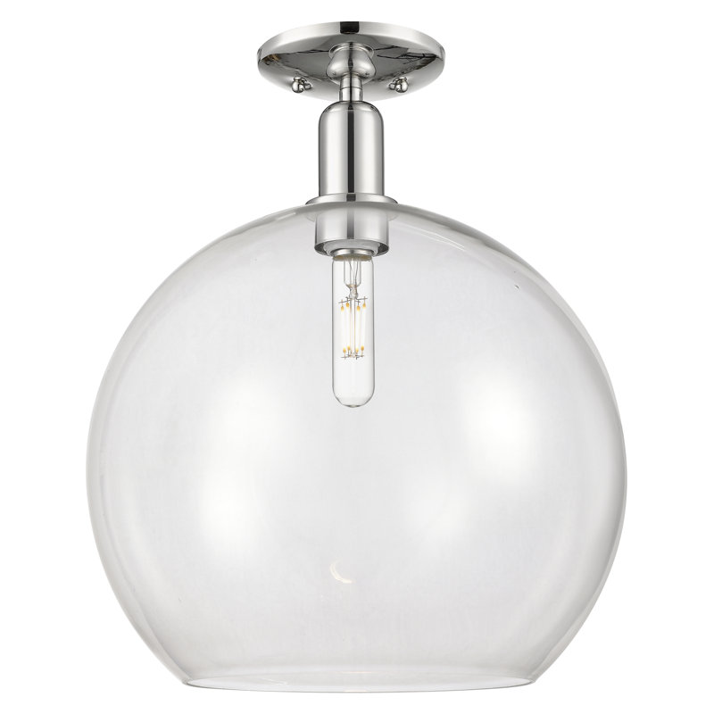 Arcadia - Athens - 1 Light 14" Semi-Flush Mount - Polished Nickel Finish - Clear Shade, Clear, 18.13" H x 13.75" W x13.75" D