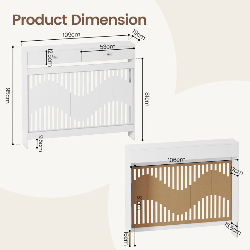 Radiator Cover, 96cm H x 109cm W x 19cm D, White