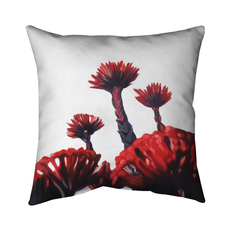 Red tropical flowers - 20"x20" Throw pillow - Poly twill - Print on demand