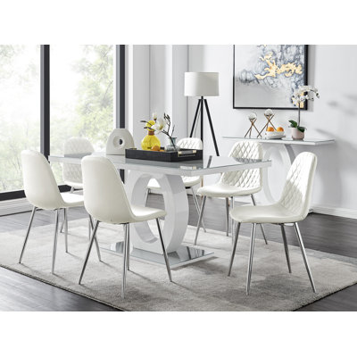 Scottsmoor Modern High Gloss Halo 6 Seater Dining Table Set with Luxury Faux Leather Dining Chairs