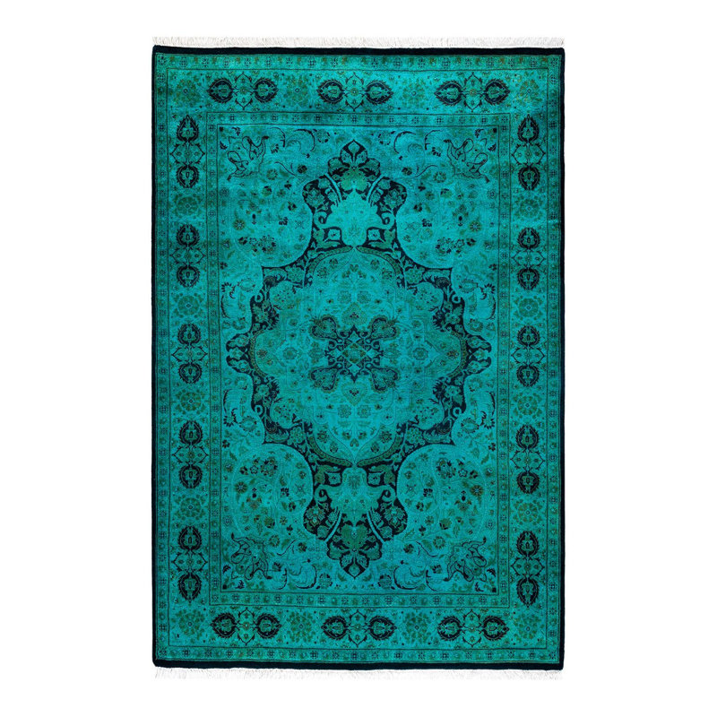 Tapis bleu noué à la main de conception unique Holsworth - bleu
