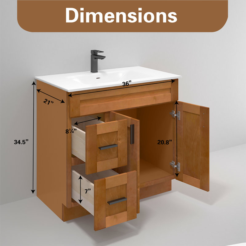 36'' Bathroom Drawers Vanity Set Sink Base with 37" Resin Sink Top Combo, Orange