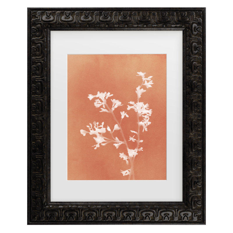 «Amini54», monographie de fleurs orange emmêlées, H 19,5 po x l 23,5 po, Encadrement gris foncé