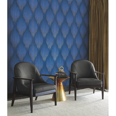 Starfall Sapphire Metallic Ikat Wallpaper