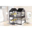Lit double superposé au-dessus d'un lit double avec toit, fenêtre, garde-corps, gris antique pour chambre à coucher-130040639