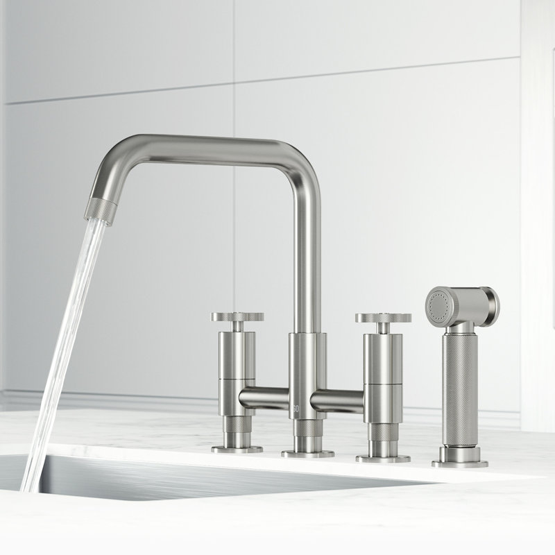 Cass 12" H 2-handle Bridge Kitchen Faucet with Side Sprayer, Stainless Steel