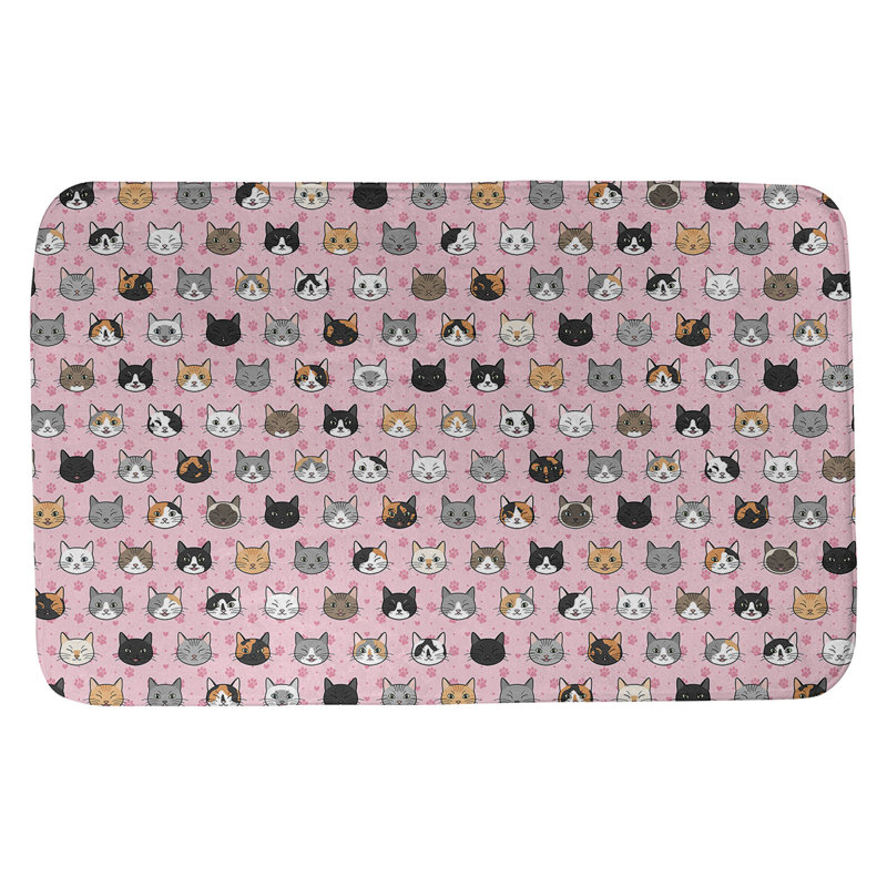 Tapis pour salle de bain chat Kitterman, l 21 po x L 34 po, Rose / Noir
