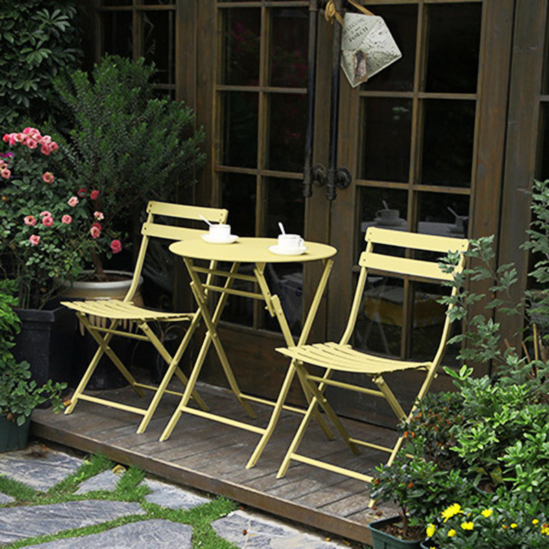 Ensemble bistro 3 pièces de table ronde pliable et chaises, Jaune