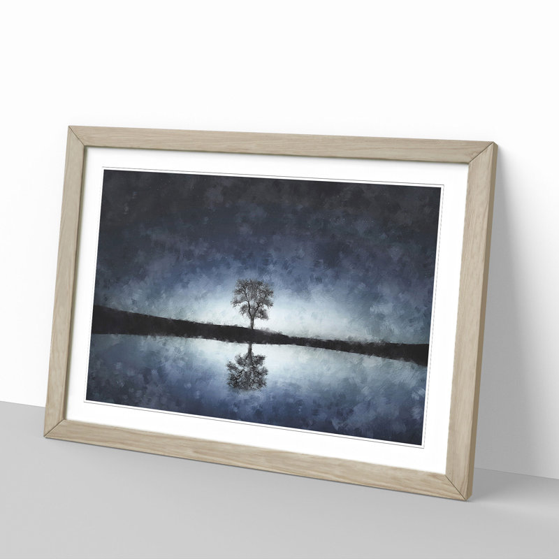 Tree at Dusk Vol.2 - Picture Frame Graphic Art, 27cm H x 36cm W x 2cm D, Oak