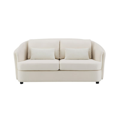 Mariko Beige Linen Loveseat With 2 Toss Pillows