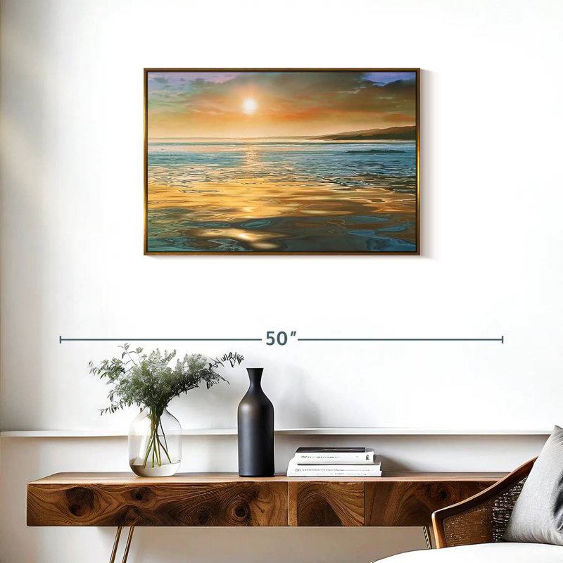 Calme du soir océan, Cadre flottant doré, 31 po x 21 po