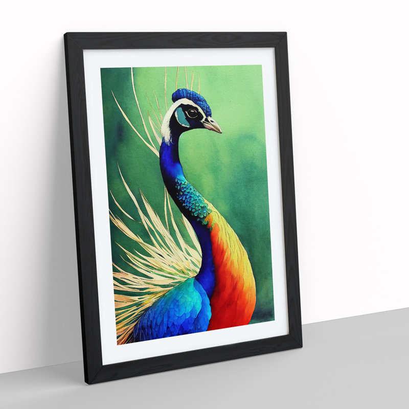 Painted Peacock No.2 - Single Picture Frame Print, Black Framed, 64cm H x 46cm W x 2cm D