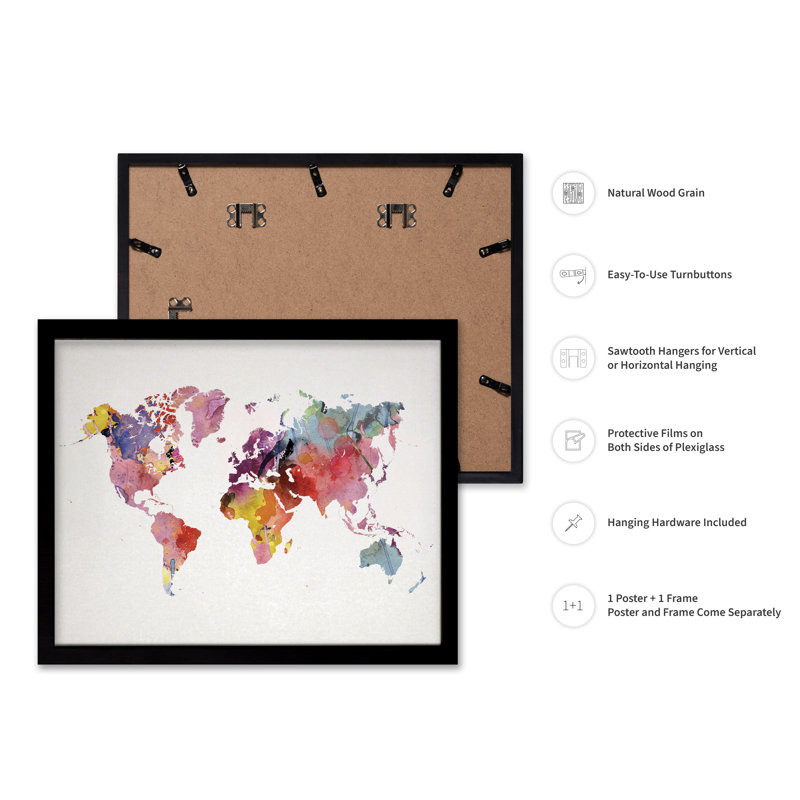 Carte de couleur arc-en-ciel, Cadre noir, Affiche, H 18 po x l 24 po