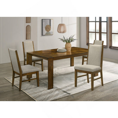 5 pièces Table de salle à manger rectangulaire en bois massif fabriqué à la main
