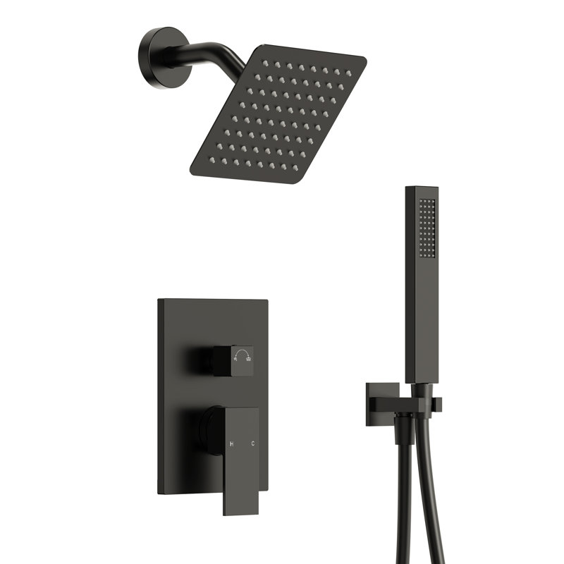 Pressure-Balanced Rainfall Shower System, High-Pressure Rain Shower Head with Handheld Spray, Matte Black