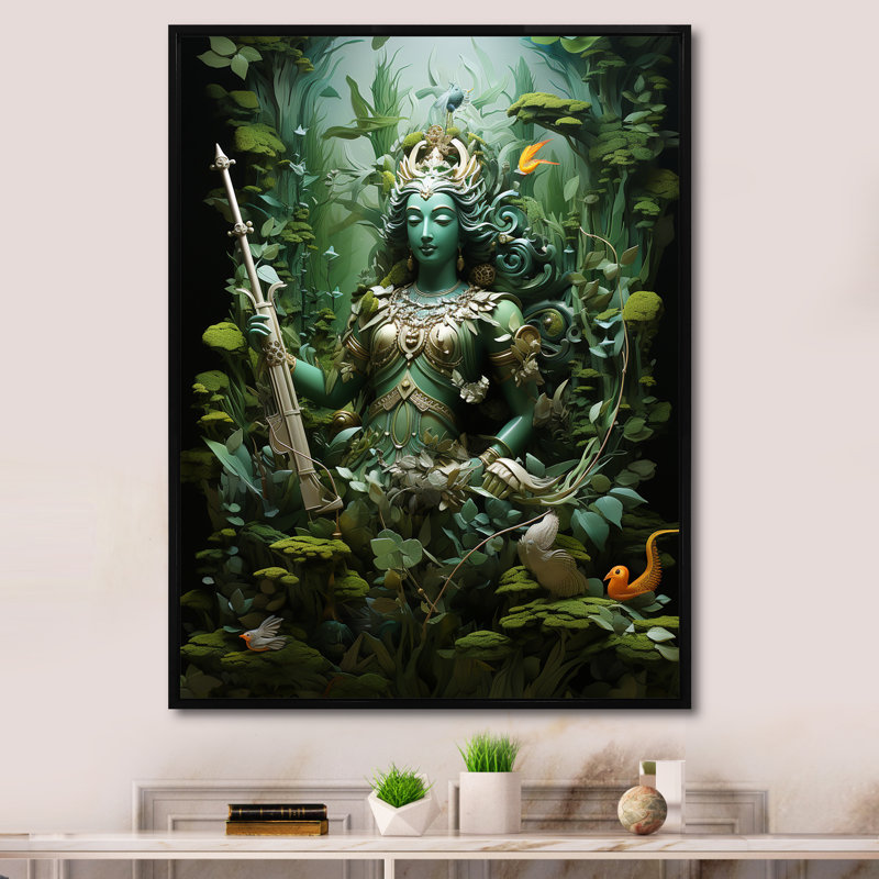 Hindouisme Ramas forêt spirituelle II - imprimé, Cadre flottant noir, H 40 po x l 30 po x P 1,5 po