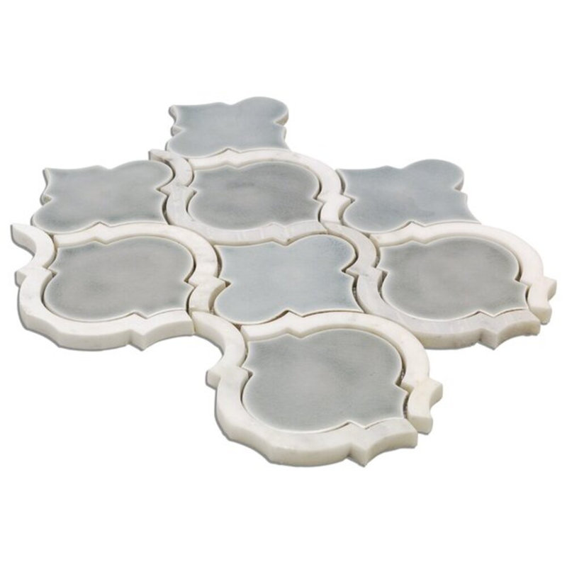 Nabi Arabesque 4" Mixed Finish Glass & Marble Mosaic Tile, Light Sea Wind
