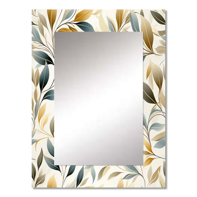 Demark Neutral Leaves - Plants Wall Mirror, Boho Decorative Mirror, Printed Metal Art