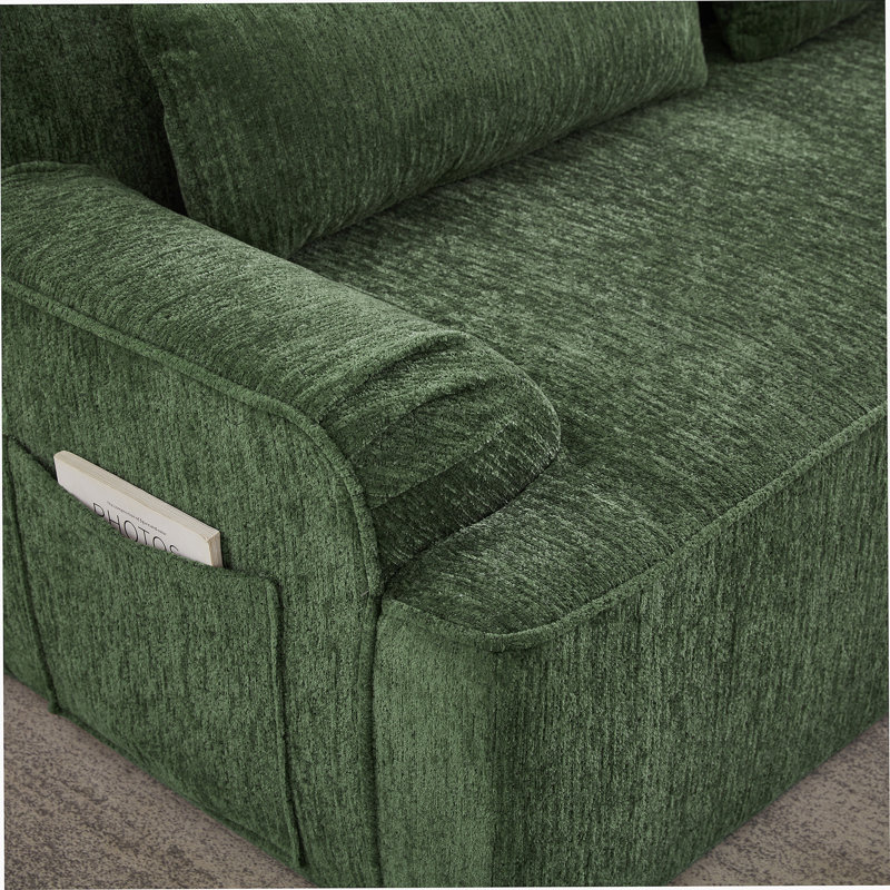 Boneless L-Shape Sectional Sofa, Mnimalist Design Couch For Living Room, Apartment, Face à la droite, Vert