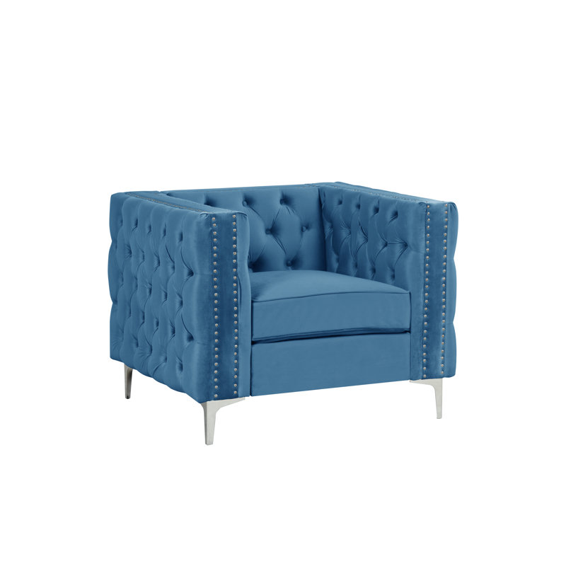 Fauteuil en velours 38,5 po, Velours bleu royal