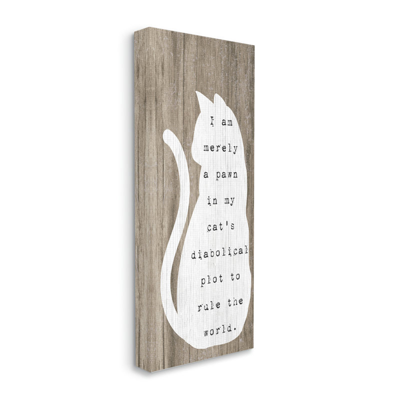 Humour, citation de chat, motif granuleux assis, art textuel sur toile tendue, H 40 po x l 17 po x P 1,5 po