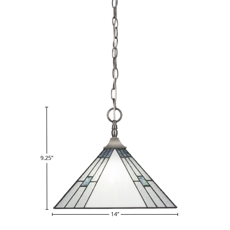 Luminaire suspendu à chaîne avec monture carrée, fini nickel brossé avec verre d'art 14 po Sky Ice