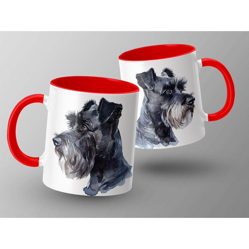 Elegant Schnauzer Watercolor Art 11oz Coffee Mug, 3, Red