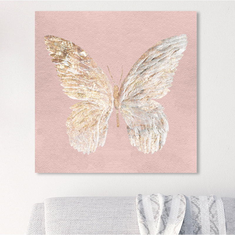 Damilola Golden Butterfly Glimmer Blush - reproduction d'art graphique sur toile, H 30 po x l 30 po, Toile tendue, Sans cadre