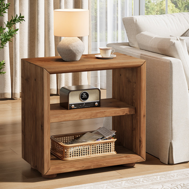 Solid Wood End Table, 3-Tier Side Table