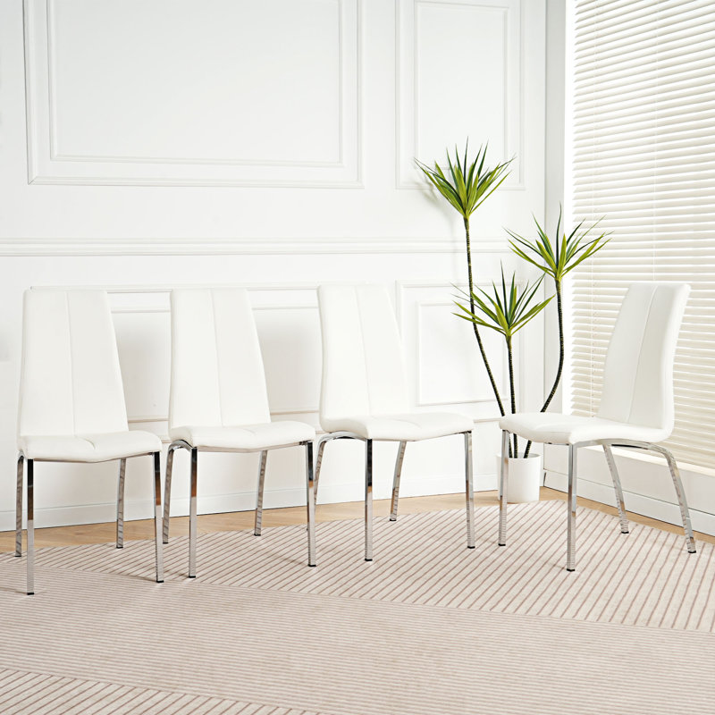 Ensemble de 4 chaises de salle à manger rembourrées, Argent argent, Blanc