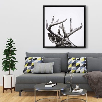 Roe Deer Plume - Toile encadrée noire, décoration intérieure