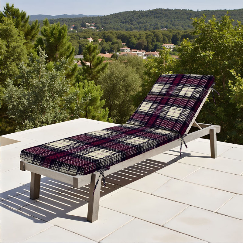  Coussin de chaise longue d'extérieur 3 po en tartan bleu rouge pour l'extérieur