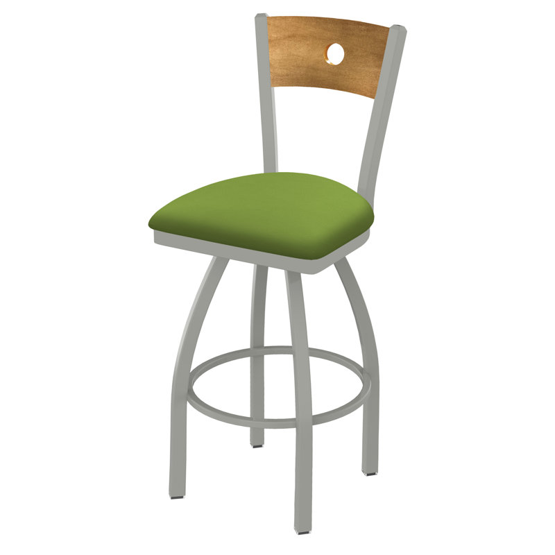 Tabouret de bar et de comptoir pivotant 830 Voltaire, Structure en vinyle vert kiwi / nickel anodisé Ca, Érable moyen