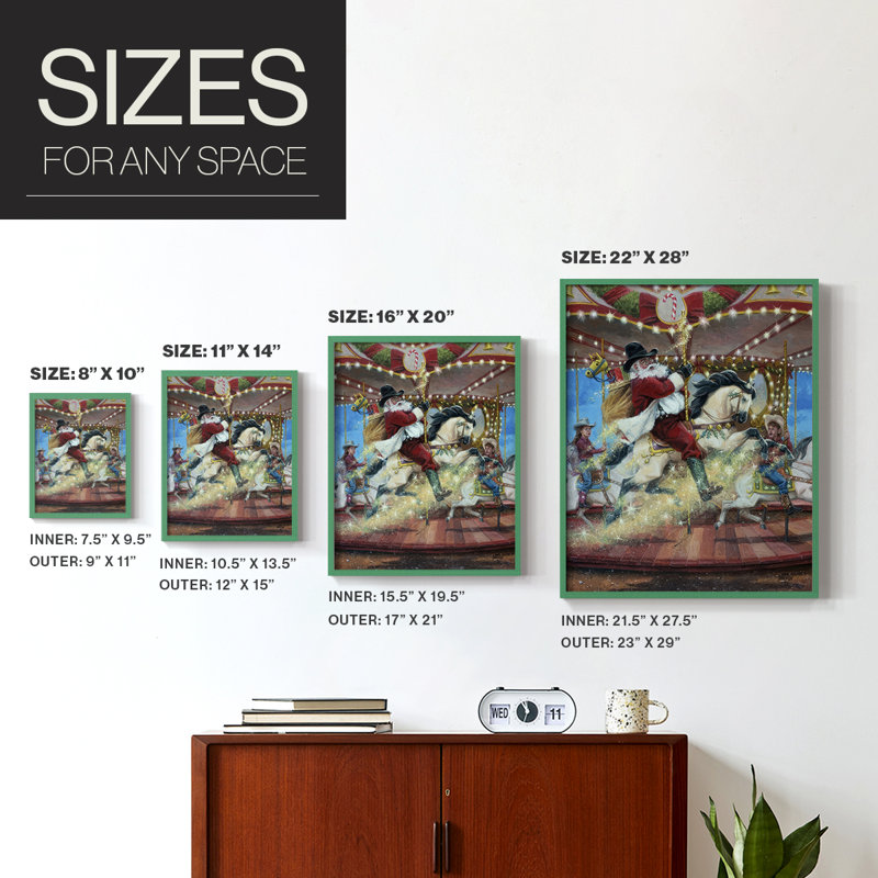 Merry Go Round Framed Print - Solid Wood, 30" H x 24" W, Green